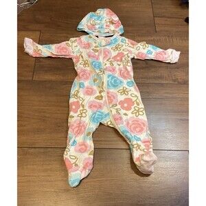 Rose Flower Gold Sleeper & Hat Set Footed Zipper Baby Girl 0-3 Months